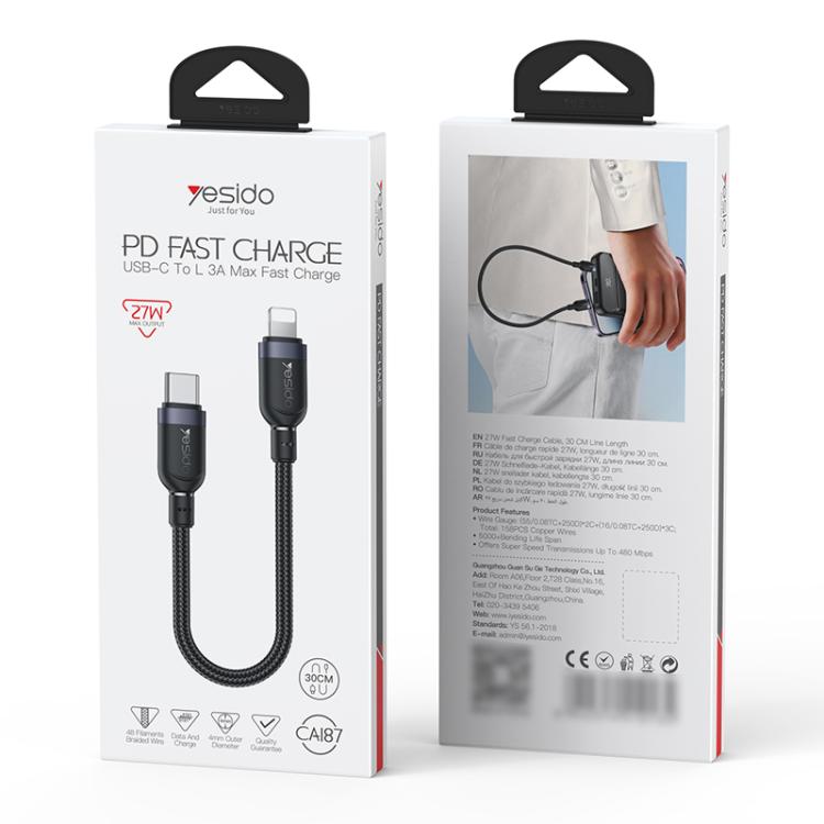 Yesido CA187 USB-C till Lightning Kabel 27W PD Snabbladdning 30 cm APPLE
