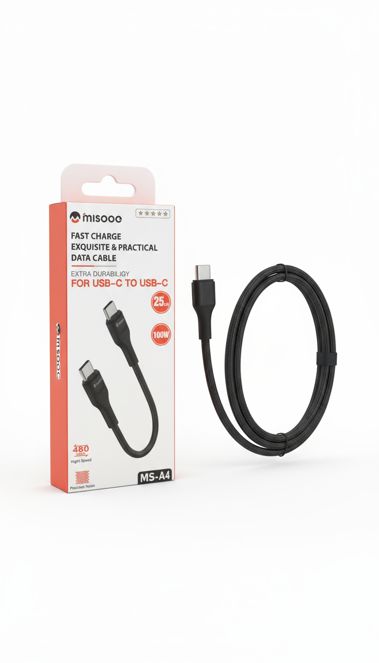 USB-C Laddkabel, Svart – 25 cm